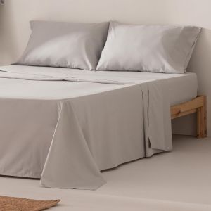 Parure De Lit 3 Pi&egrave;ces Respirante Et Douce 100 % Coton 90 X 190/200 Cm Gris Clair - Neuf
