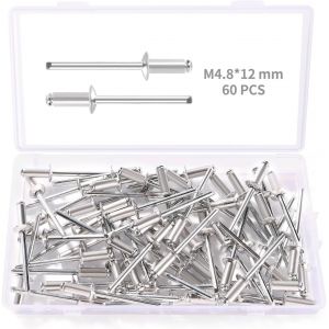 60 Pièces M4.8x12 mm Rivets Aveugles en Aluminium,Rivets à Bout Ouvert Rivets Pop,Rivets Aveugles à Tête Bombée en Aluminium,pour Métal Bois Plastique - Neuf