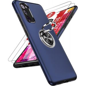 Store-Coque Pour Samsung Galaxy S20 Fe 5g/4g Avec 2 Verre Trempé Vitre Protection Et Anneau Telephone,Militaire Pc Et Tpu Silicone Etui Antichoc Housse Pour Samsung Galaxy S20fe 5g/4g-Bleu - Neuf
