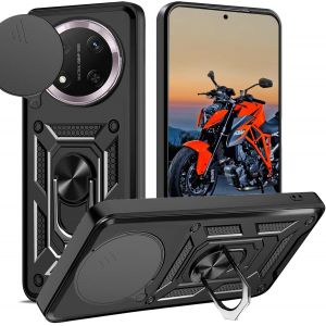Kal-Coque Pour Honor Magic 7 Lite, Protecteur De Caméra, Armure Rigide Housse 360° Metal Anneau Magnetic Support Antichoc Silicone Étui Pour Magic 7 Lite,Noir - Neuf