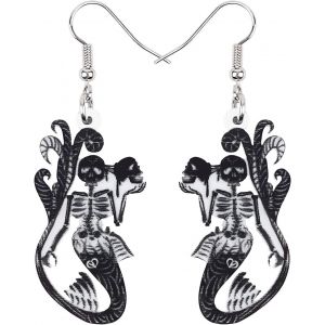 Kal-Halloween Noir Sirène Os Crâne Boucles D'oreilles Chat Acrylique Drôle Sorcière Pendante Bijoux Pour Femme Adolescents Fille Cadeaux - Neuf