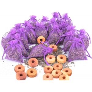 20 Sachet Lavande avec 10 Anneaux de Cedre,Sachets Parfum&eacute;s Lavande,Lavande S&eacute;ch&eacute;e Naturelle,Sac de Lavande S&eacute;ch&eacute;e D&eacute;sodorisante pour Armoire,Linge,Placard,Dormir,Voitures - Neuf