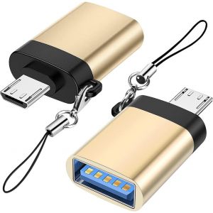 Adaptateur Micro USB vers USB 3.0 (Pack de 2) avec Lani&egrave;re, Micro USB M&acirc;le vers USB-A Femelle Adaptateur OTG Compatible avec Samsung S7 S6, Micro Appareils OTG, Cl&eacute; USB, Clavier (Or) - Neuf