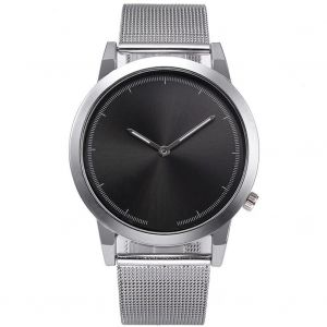 Casual Simple Femmes Hommes Mouvement À Quartz Analogique Cadran Rond Montre Montre-Bracelet (Noir + Argent) - Neuf