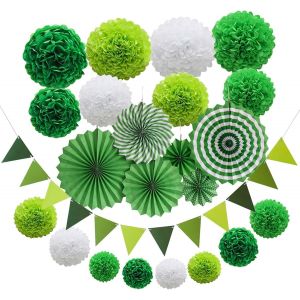 KALANKA-23PCS Pompon Papier Soie, Éventail en Papier Vert, Decoration de Fete, Decoration Mariage, Fleur en Papier, Fanion, Convient pour les Festivals, Anniversaires, Mariages, Fêtes, Baptêmes - Neuf