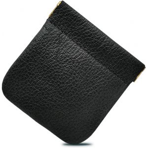 TRAHOO-Porte-monnaie en cuir v&eacute;ritable fabriqu&eacute; en Italie, sac de poche avec fermeture &agrave; ressort, porte-pi&egrave;ces et billets, portefeuille unisexe pour homme et femme &eacute;l&eacute;gant, Noir , 9 x 9 x - Neuf