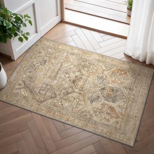 Eryi-Tapis Entrée Intérieur, Tapis De Porte Lavable, Tapis Salon Vintage, Tapis Chambre, Tapis Cuisine Dessous Antidérapant, Brunâtre, 60x90cm - Neuf