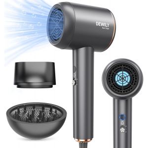 Seche Cheveux Ionique Professionnel, 1800w Puissant Seche Cheveux Avec Diffuseur Cheveux Bouclés Et Concentrateur, 4 Températures 2 Vitesse, Petit Seche Cheveux Voyage Hair Dryer Famille Salon (Gris) - Neuf