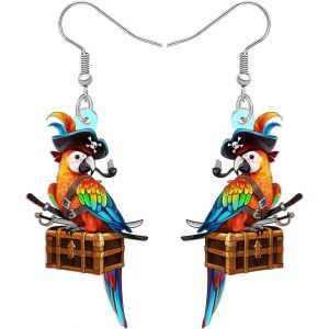 Kal-Boucles D'oreilles En Acrylique Pour Perroquet - Bijoux De Pirate - Cadeau Amusant Pour Les Amateurs D'oiseaux Tropicaux - Cadeau Pour Femme, Maman, Fête D'halloween - Accessoires De Costume De - Neuf