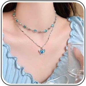 Kal-Collier Papillon En Saphir Saphir Strass Collier Ras Du Cou En Cristal Bleu Collier Chaine En Cristal Argent Cz Collier Papillon En Strass Pour Femme - Neuf