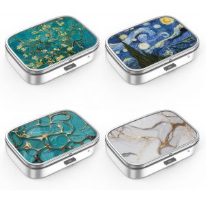 Boîte À Pilules À 2 Compartiments,Boîte À Pilules Portable Pour Poche Ou Sac À Main,Boîte À Pilules Décorative En Métal,Organisateur De Vitamines,Cadeau Unique (4 Pieces,Set-4-Style 2) - Neuf
