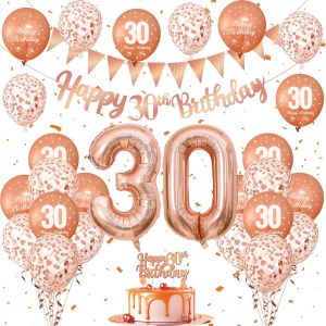 CAUC-Decoration Anniversaire 30 Ans Set, Ballons Anniversaire Rose Gold, Ballon Paillette et Ballon 30 Ans, Banderole Joyeux Anniversaire, Topper Happy Birthday, pour Deco Anniversaire 30 Ans Femme - Neuf