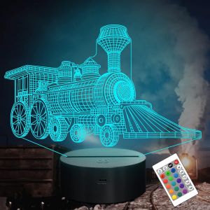Train 3d Cadeaux Lampe, Illusion Hologramme Veilleuse Avec Minuterie T&eacute;l&eacute;commande 16 Couleurs Changeantes, Enfants Chambre Pr&eacute;sent Pour Train Mod&egrave;le Collector Fille Gar&ccedil;on Hommes - Neuf