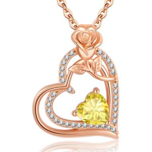 Collier Femme Argent 925 Collier Or Rose Coeur Fleur Pierre De Naissance Pendentif Bijoux Femme Idee Cadeau Anniversaire Fete Des Meres Noel Saint Valentin Cadeau Maman Fille Amie - Neuf