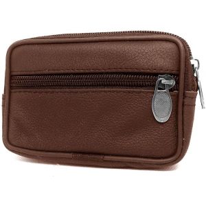 TRAHOO-- Portefeuille Homme - Porte Monnaie - Fermeture &eacute;claire - en Cuir - pour Poches Plates - avec Passant Ceinture - Compact et l&eacute;ger (Marron) - Neuf