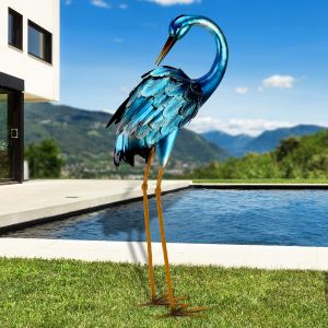 Mevronisshop-Statuette De Jardin En M&eacute;tal - Grue, Sculpture De H&eacute;ron Bleu, Grand H&eacute;ron, Statues D'oiseaux - D&eacute;corations De Pelouse Pour &Eacute;tang, Terrasse, Porche - Neuf