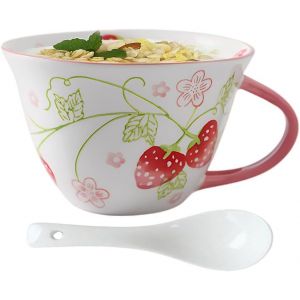 Eryi-Tasse À Déjeuner Grande 600ml, Tasse À Café Avec Cuillère, Xxl Grande Tasse À Thé En Céramique Avec Anse, Tasse De Lait, Cappuccino, Soupe, Fraises Peintes - Neuf