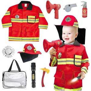 ERYI-Costume De Pompier Pour Enfants, Pompier Deguisement Enfant, Jouet Pompier Accessoires Jeu De Rôle, Pour Carnaval Halloween Enfant Garçon Fille 3-8 Ans - Neuf