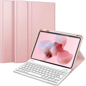 Clavier pour iPad Air 11 Pouces M3/M2 (2025/2024), iPad Air 5/4 10.9 Pouces (2022/2020), Clavier AZERTY sans Fil, Housse Multipositions avec Rangement de Stylet, Rose - Neuf
