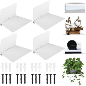 CAUC-Lot de 4 &eacute;tag&egrave;res flottantes argent&eacute;es invisibles avec tube d'extension et vis pour d&eacute;corer et ranger photos, livres, peintures et plantes vertes - Neuf
