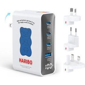 Haribo 100W Chargeur USB C Kit de Voyage, 4 Ports Prise USB C GaN avec &Eacute;cran LED, PD/PPS pour MacBook Pro/Air, pour iPhone 17/16/15, Galaxy S25/S24, Laptop, iPad, Switch, Compact Id&eacute;al Cadeau, Bleu - Neuf