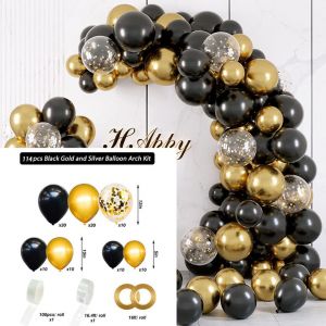Kit de 114 ballons noirs et dor&eacute;s pour d&eacute;coration de f&ecirc;te d'anniversaire, mariage et baby shower - Neuf