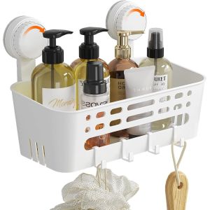 Panier de Douche &agrave; Ventouses Murale, 26,3 cm Etagere Douche sans Percage, Porte Salle de Bain Amovible en Plastique pour les Gel Shampooing, Gel Nettoyant pour le Visage&iquest; Blanc - Neuf