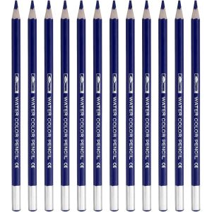 Eryi-Crayon Aquarelle, 12pcs Crayons Solubles Dans L'eau Pour Mélanger, Colorier, Dessiner, Peindre, Bleu Foncé - Neuf