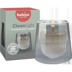 SANSH-- Set de Démarrage CleanLight - Bougie Parfumée Rechargeable - Support & 1 Recharge - Gris - Cypress & Amber - Temps de Combustion de 20 Heures - Extraits Naturels & Cire Végétalienne - Neuf