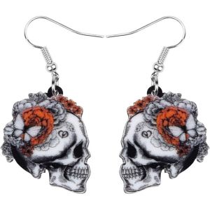 Kal-6 Types De Boucles D'oreilles En Acrylique Avec Tête De Mort - Style Punk - Pour Femmes, Adolescentes, Filles, Cadeaux De Fête - Neuf