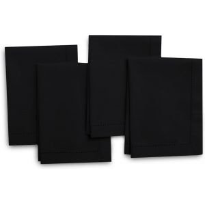 Eryi-Serviettes En Tissu Lot De 4 | Pur Coton Avec Ourlet Jour Échelle | Noir | Taille Carrée 43x43 Cm | Serviettes De Table - Lavables En Machine Et Réutilisables - Neuf