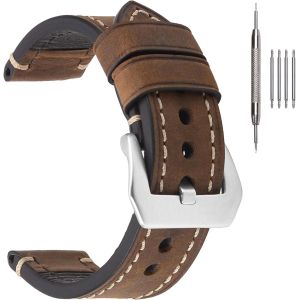 Kal-Bracelets De Montre En Cuir Épais Pour Hommes, Bracelets De Montre En Cuir Ciré À L'huile De Cheval Fou 20mm 22mm 24mm 26mm Plus De Couleurs - Neuf