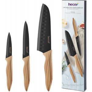 Checarzhn--No1-Set De 3 Couteaux De Cuisine Professionnels En Acier Inoxydable ¿ Set Couteau Cuisine Inclure Couteau De Chef, Utilitaire, Doffice, Manche Ergonomique, Série Rétro - Neuf