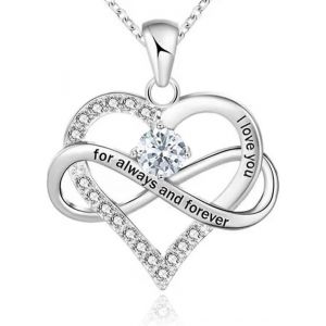 Kal-Collier Coeur Infini, Collier Coeur Infini Pour Femme, Collier Coeur Infini Avec Oxyde De Zirconium Rond, Avec Boîte Cadeau, Pour Fête Des Mères Saint Valentin Cadeau, Argent - Neuf