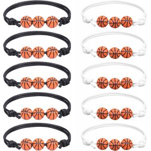 Kal-10 Pièces Ligne De Cire Bracelet De Basket-Ball Bracelets Sportifs Avec Basketball Bracelet Basket Pour Travail Équipe Sportif Inspirant Cadeau Fans Et Joueurs De Sports Noir,Blanc - Neuf