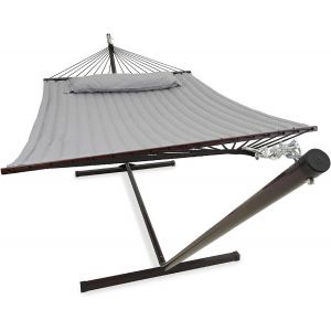 Ulteronixshop-Vita5 Hamac Sur Pied 2 Places Avec Coussin, Hamacs Double Portable, Support Solide En Acier Rev&ecirc;tu, Charge Max De 200 Kg, Hauteur R&eacute;glable &Agrave; Cha&icirc;nes, Montage Sans Outils - Neuf