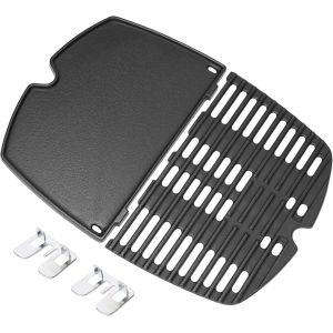 Ulteronixshop-7644 Lot de 2 grilles de cuisson en fonte pour Weber Q100, Q1000, Q120, Q1200, Q140, Q1400, plaque de cuisson en fonte pour Weber Q100, Q1000 Series 6558 + 7644 - Neuf