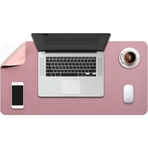 Sous-Main Bureau, Tapis De Bureau, Tapis De Clavier Et Souris, Tapis De Portable, Pad &Eacute;criture, Mouse Pad Xl, Pour Bureau/Maison/Gaming, Double Face En Cuir Pu 70 X 35Cm (Rose Fonc&eacute;/Rose) - Neuf