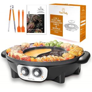 Hot Pot Electrique Appareil Fondue Chinoise Et Barbecue Cor&eacute;en &Eacute;lectrique De Table 220V 2200W 2 In 1 Hotpot Wok Bbq Grill D'Int&eacute;rieur Sans Fum&eacute;e Pour 2 &Agrave; 8 Personnes[BLE9300939] - Neuf
