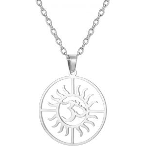 Kal-Collier Om Sun Pour Femme Et Homme En Acier Inoxydable Avec Pendentif Symbole Yoga Aum Om Ohm - Neuf