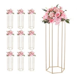 Lot de 10 Supports-Duoku-pour Fleurs de Mariage-Colonnes en Acrylique Transparent de 80 cm-Pr&eacute;sentoirs Hexagonaux-Centres de Table - Neuf