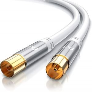 1m C&acirc;ble d'antenne coaxial HDTV, c&acirc;ble antenne TV m&acirc;le Femelle, fiches antenne IEC coaxiales, Full HD 4K UHD - Blindage 135dB 75 Ohm -TNT DVB-T DVB-T2 DVB-C DVB-S DVB-S2 Radio FM Dab - Blanc - Neuf