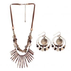 Ensemble De Bijoux 3 Pieces, Collier, Boucles D'oreilles, Pendentif, Perles, Style National - Neuf