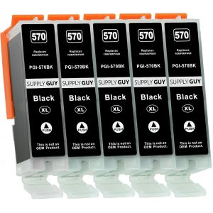 5 Ink Cartridges with Chip Compatible with Canon PGI-570 PGBK Large Black for Pixma MG5750 MG5751 MG6850 MG7750 TS5050 TS5055 TS6050 TS8050 TS9050 TS9055 and More (see Product Page) - Neuf