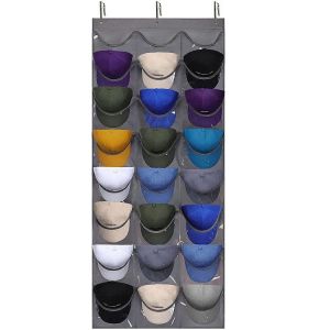 Porte-chapeaux à 24 poches profondes - Organisateur de chapeaux - Porte-casquettes de baseball, support de chapeau visible - Porte-casquettes de baseball pour porte murale avec 3 crochets - Neuf