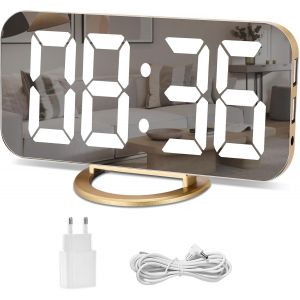 U-Picks Réveil Numérique,Miroir Grand Écran À Del De 6,5 Po Avec Mode Variation La Luminosité,Luminosité Réglable, 2 Ports Charge Usb, Gros Bouton Snooze Pour Chambre Coucher Home Decor (Or) - Neuf