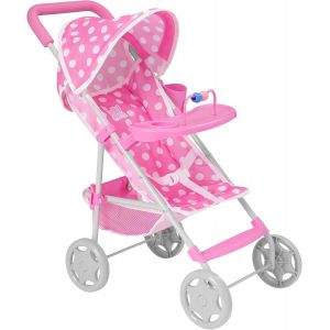 Playtime Poussette Rose À Pois | Poussette De Poupée Pour Enfant Avec Plateau De Jeu Amovible | Poussette Pliable En Parapluie | Jeu De Rôle Pour Enfants À Partir De 3 Ans - Neuf