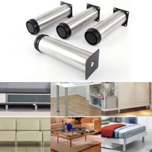 4x Pied de meuble réglable acier inoxydable rond diamètre 5cm Hauteur 180mm - Neuf
