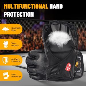 Des Gants Mma, Gants De Boxe Demi-Doigt Mitaines Mma Avec Bande De Poignet Ajustable Gants Ufc Pour L'entra&icirc;nement Au Sac De Frappe De Sanda Sparring - Neuf