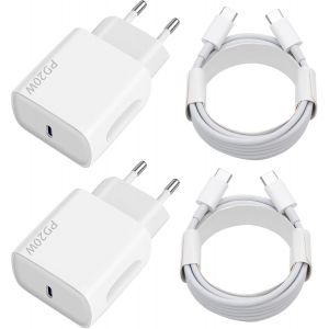 LORANKA-Chargeur USB C 20W, 2-Pack USB C Chargeur Rapide avec 2x2m C&acirc;ble USBC,Chargeur USBC Rapide pour iPhone 17 16 15 Plus Pro Max Samsung Galaxy iPad Huawei Xiaomi,Prise - Neuf
